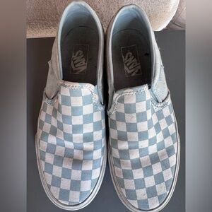 Vans Blue and White Checkered Slip-On Sneakers